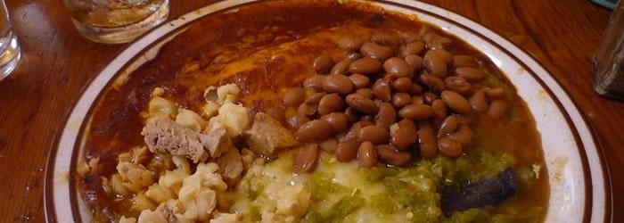 Santa Fe Can't you just taste the green chiles on this plate of blue corn enchiladas from a classic Santa Fe restaurant? Credit: Wikitravel.org.